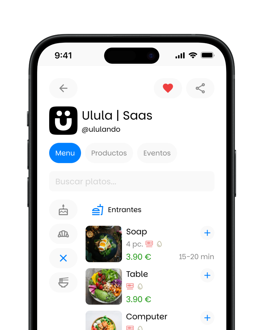 Ululando - Perfil de negocio con carta digital