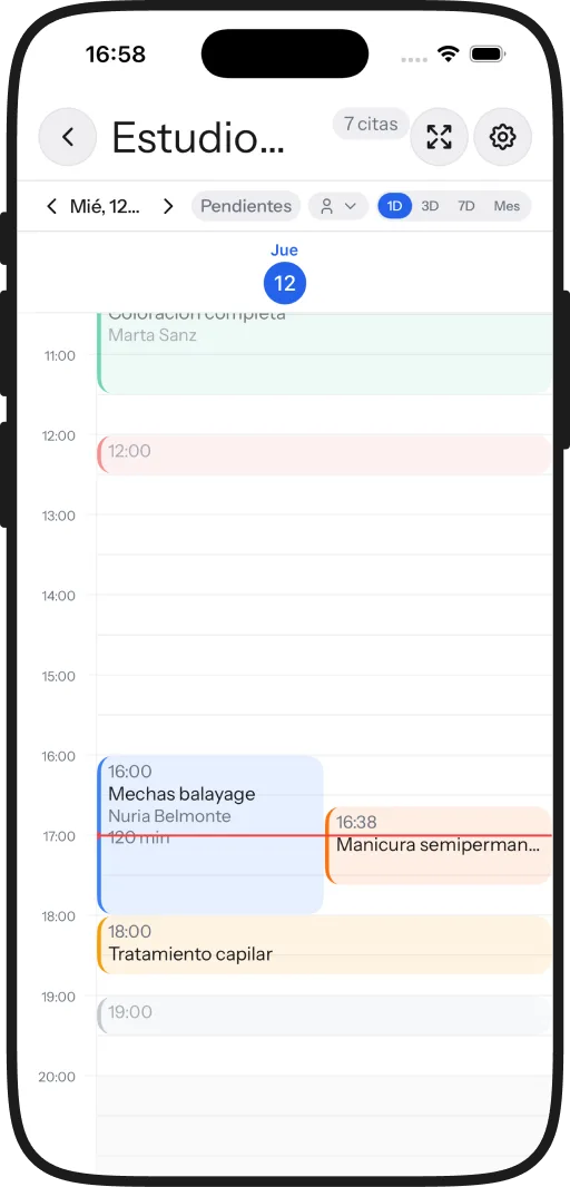 El día en iPhone, con las citas colocadas sobre la rejilla horaria