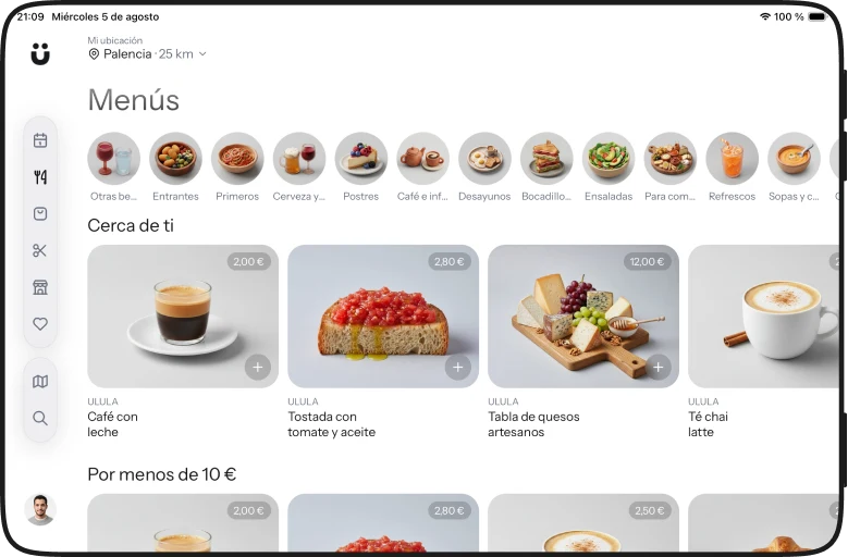 Carta en iPad, con cuatro platos por fila