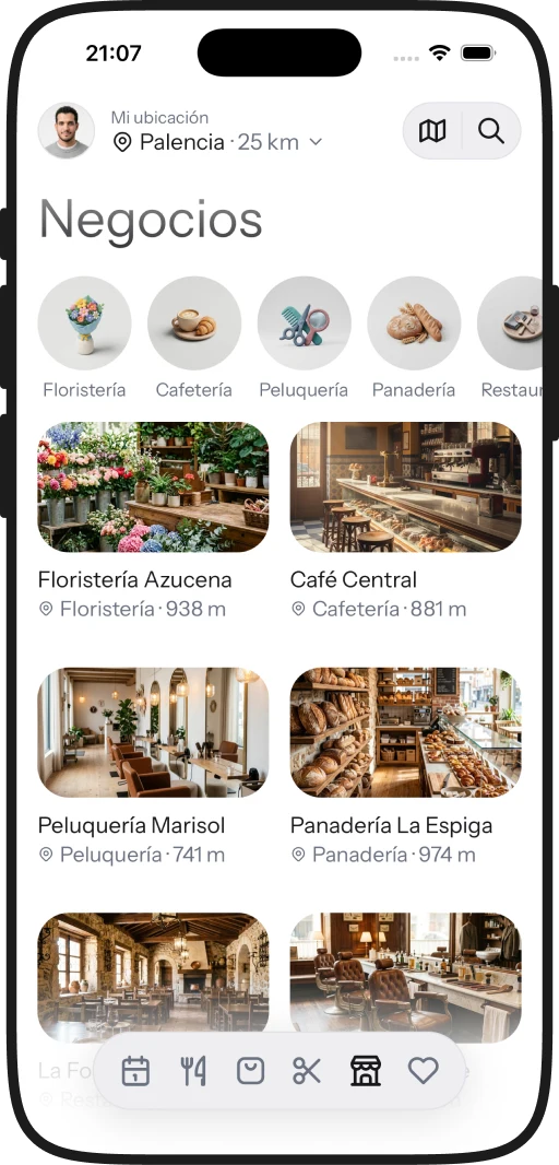 Listado de negocios cercanos por categoría y distancia