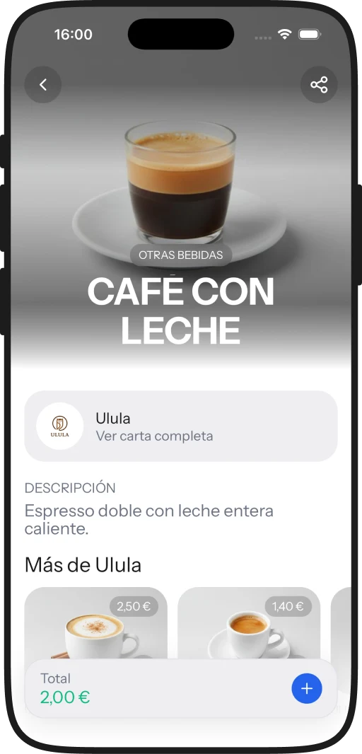 Ficha de un plato con su descripción y el resto de la carta