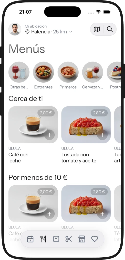 Platos y bebidas cercanos con su precio