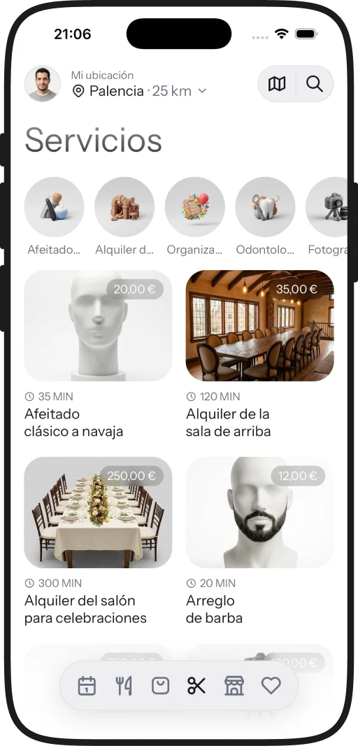 Servicios cercanos con duración y precio