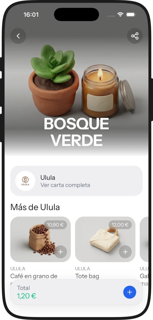 Ficha de producto con su precio y más productos del negocio